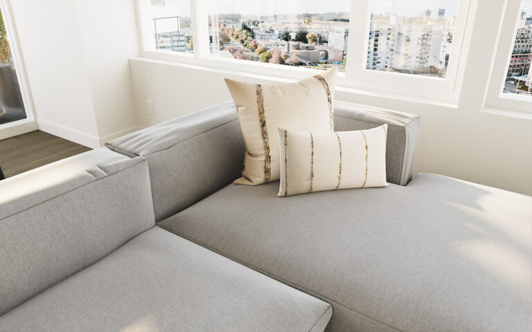 A close-up shot of a couch with two pillows