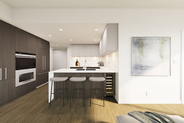 The interior of a NEST residence, mainly featuring the kitchen.