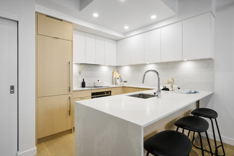 A living area, dining area, and kitchen.